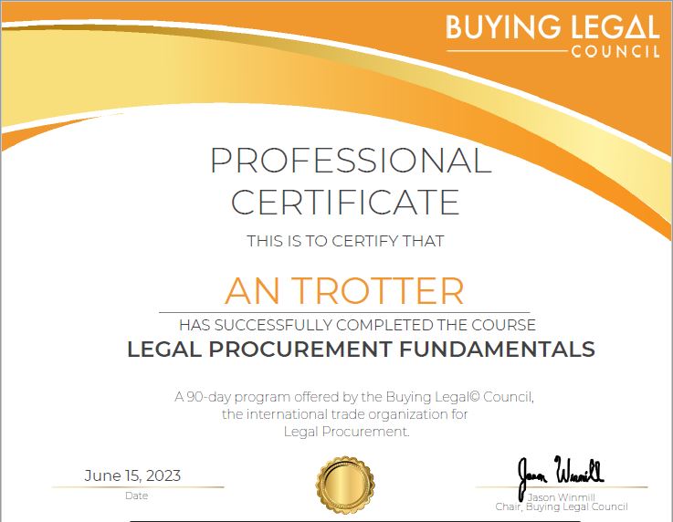 Buying Legal Council Certificate issued to An Trotter
