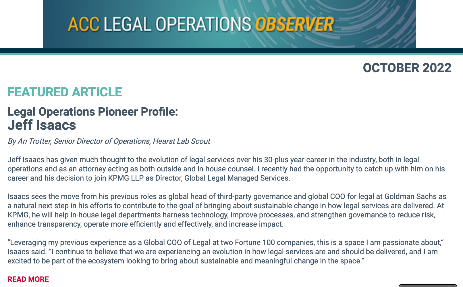 ACC Legal Ops Observer Profile on Jeff Isaacs