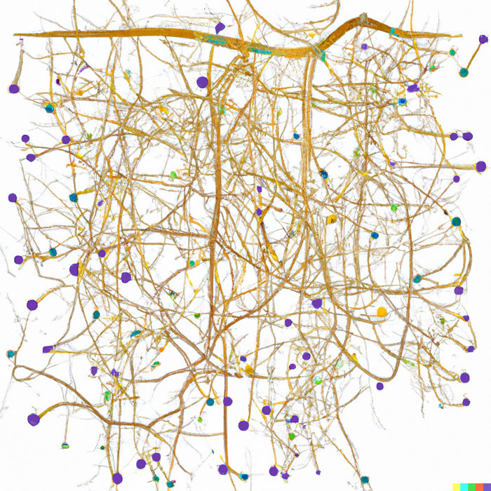 DALL-E generated image of a mycorrhizal network rendered as a schematic