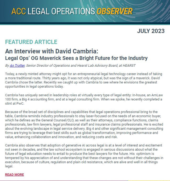 Legal Ops Pioneers - David Cambria on Legal Ops' Greatest Opportunities