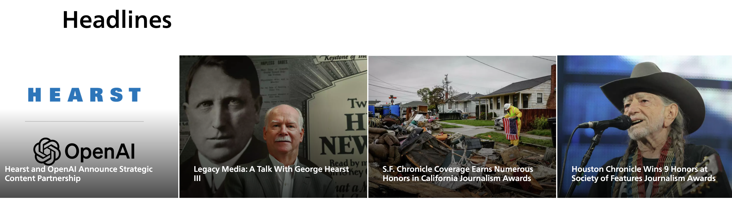 A screenshot of the Hearst Newspapers headlines on the site linked to this article