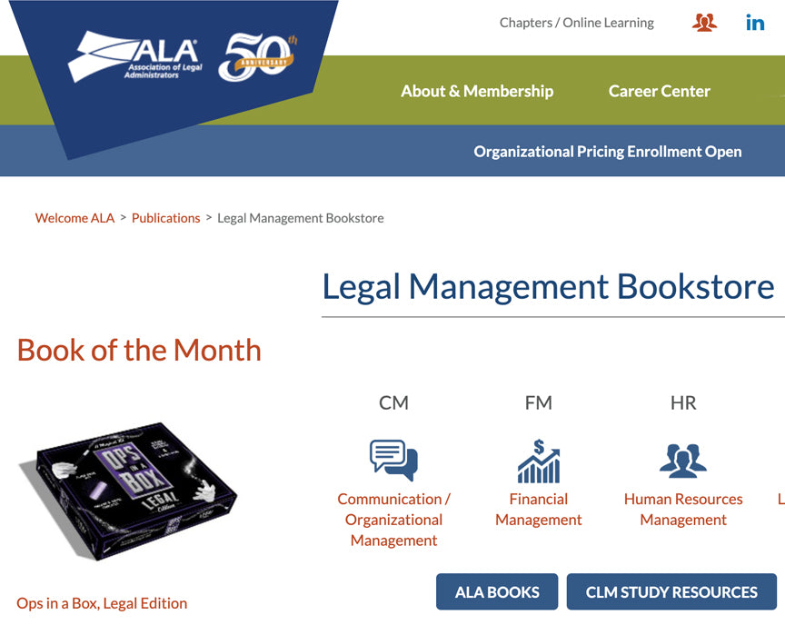 ALA 50th Anniversary Logo with Ops in a Box, Legal Edition Book of the Month